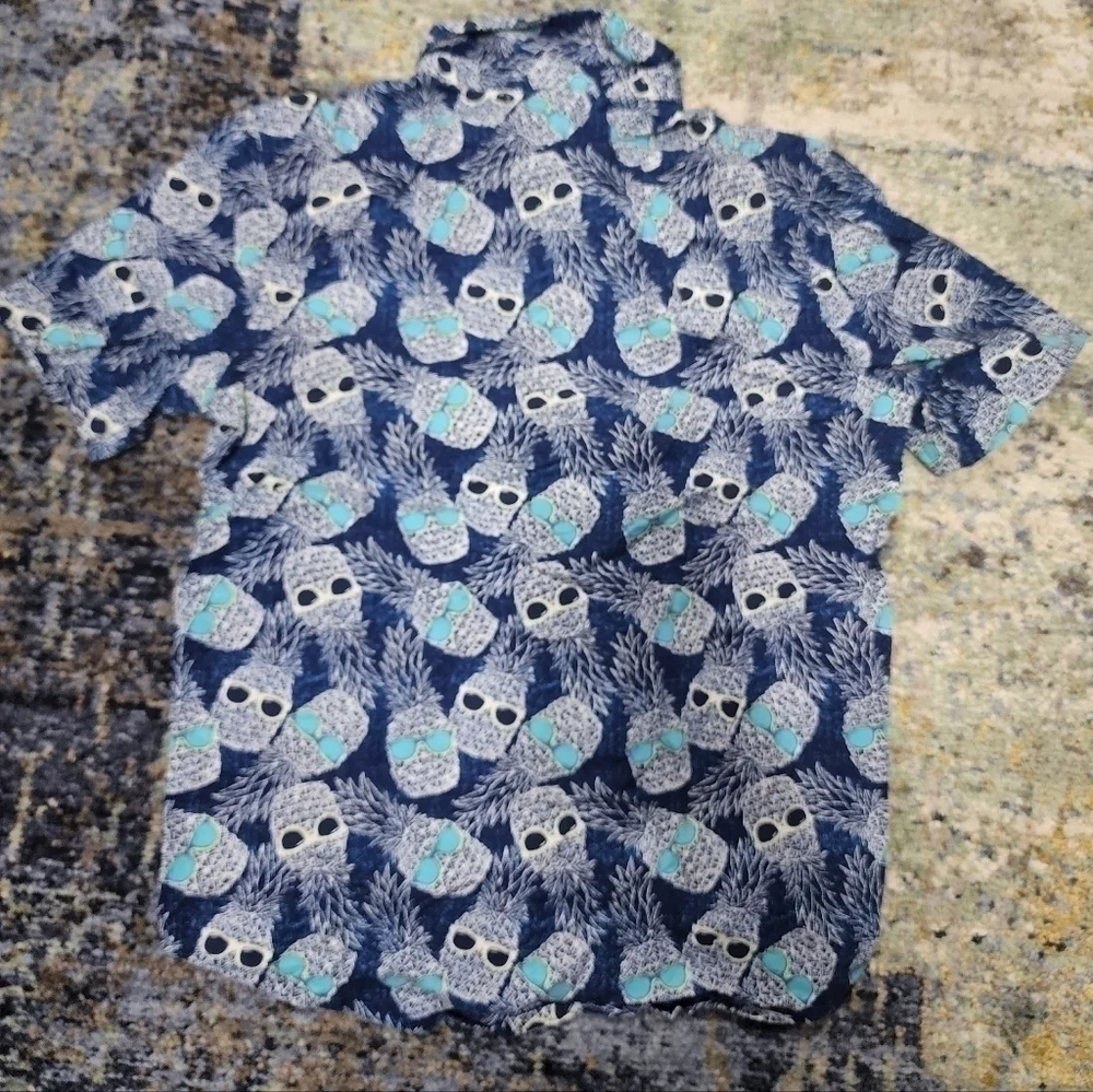 Boys pineapple party shirt blue small